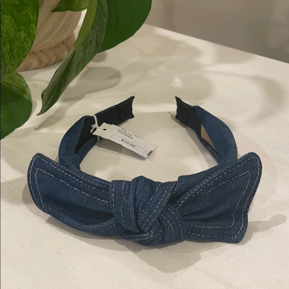 Blue denim bow headband